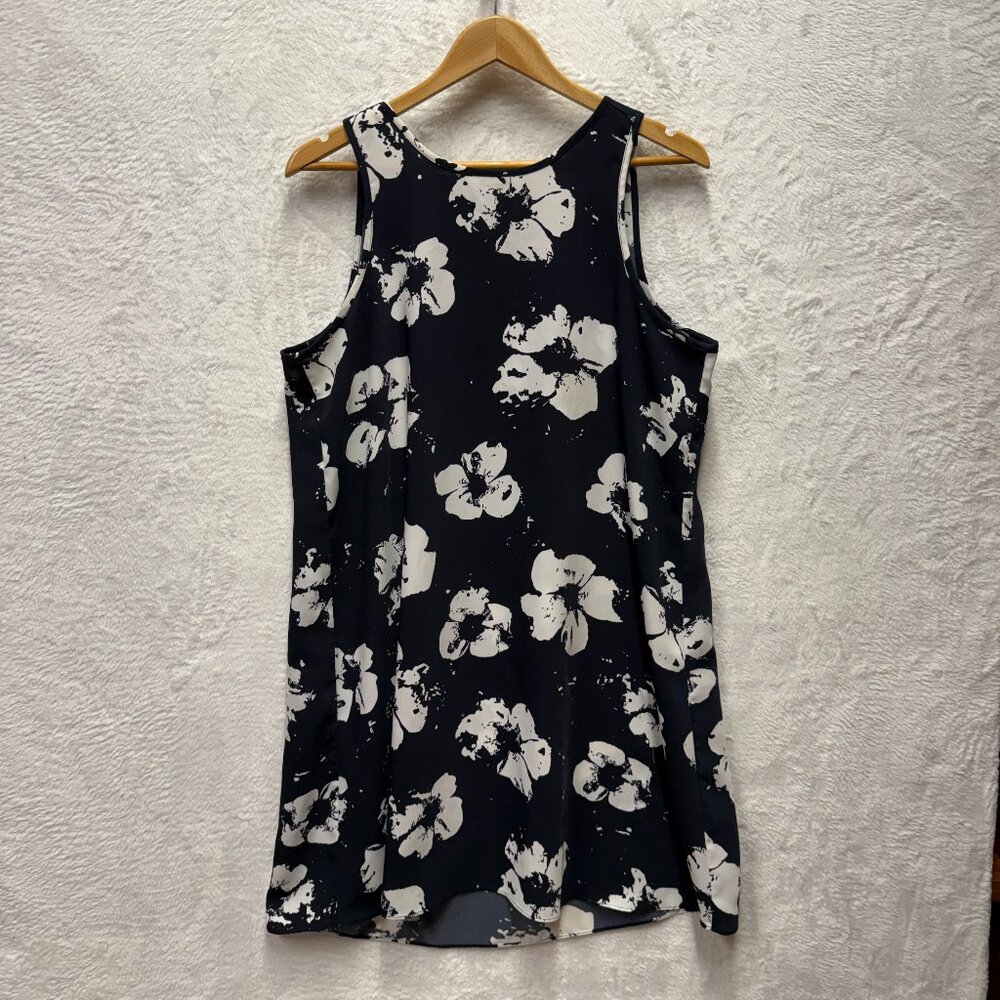 Alfani Floral Shift Dress Womens 14 Blue Hawaii Vacation Sleeveless Keyhole Back